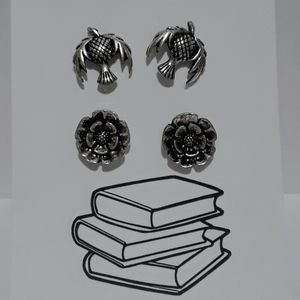 Fashion Jewelry Scottish Thistle and Flower Stud Earrings Set of 2